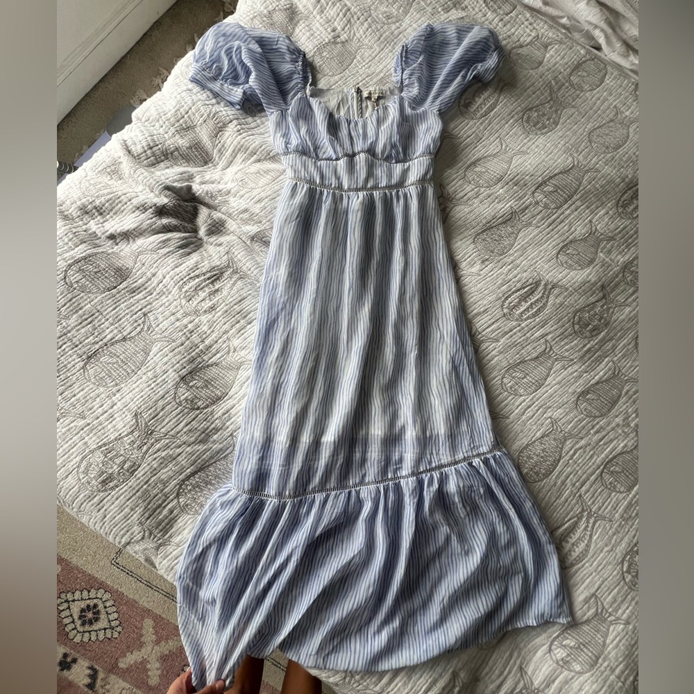Moon River boho cottage-core smock midi dress with puff sleeves